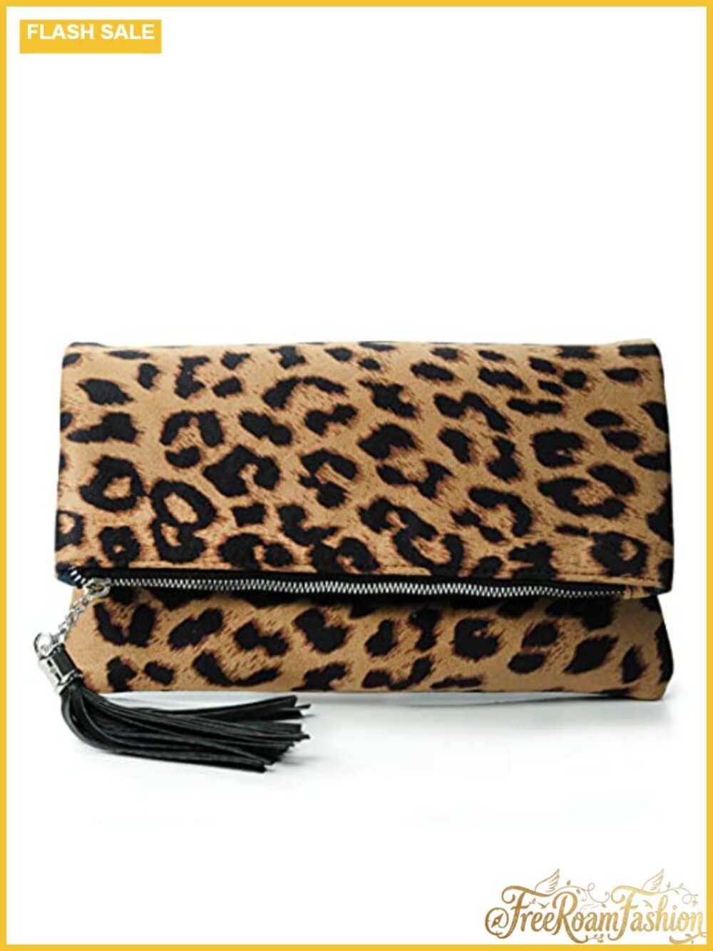 Leopard Print Foldover Clutch Crossbody Bag with Chain Strap